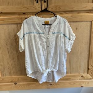 Ruby Rd NWT linen blend tie bottom front embroidered shirt size XL
